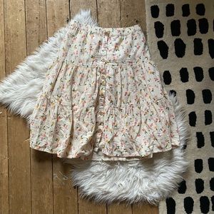 Cat & Jack Floral Button Front Cotton Skirt Cream Multi Color XL